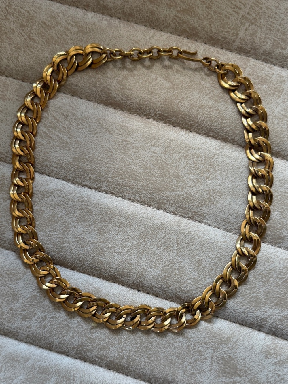 Vintage Signed Monet Gold Tone Double Curb Link Chain Necklace Heavy 80s Stateme